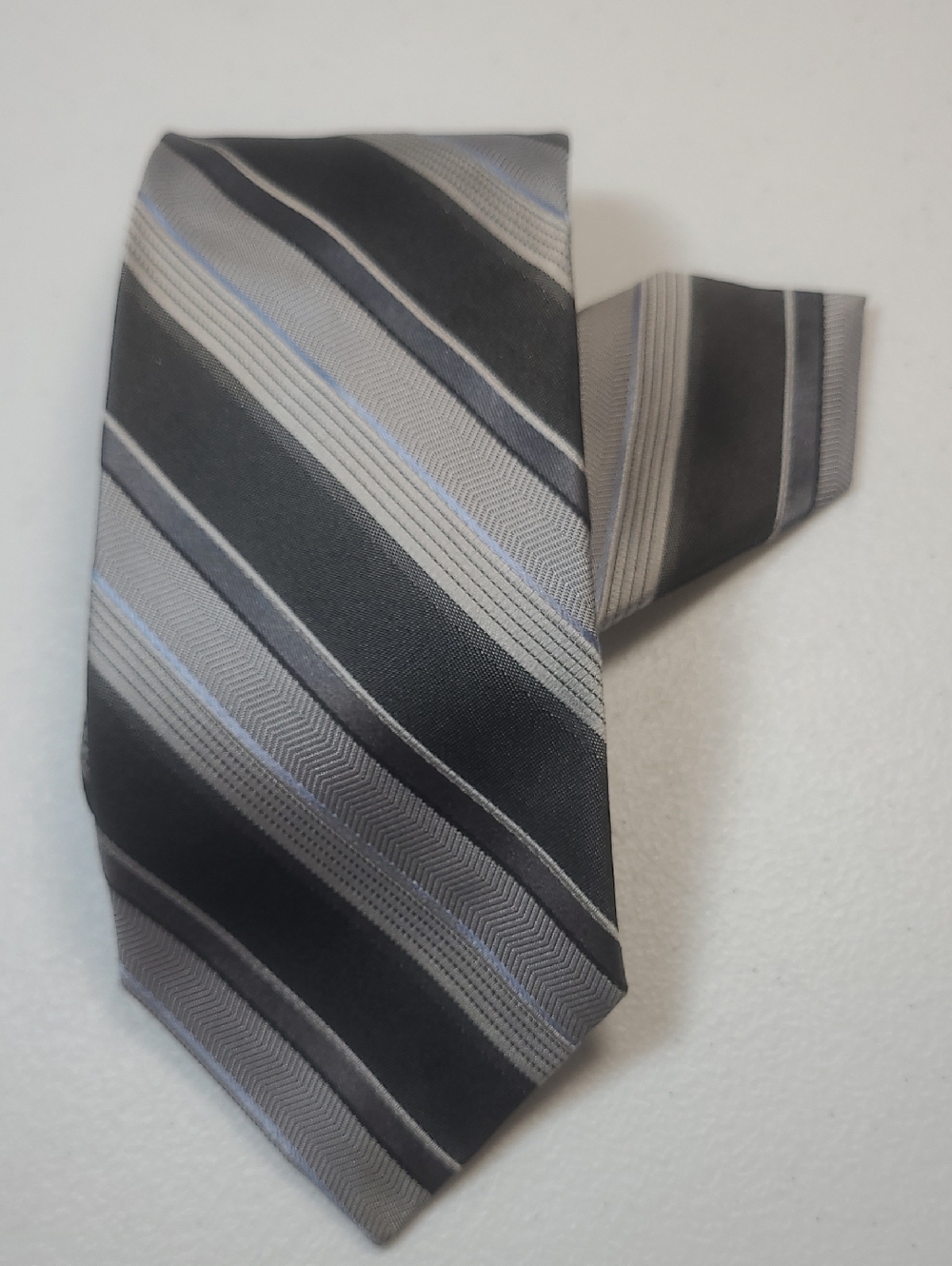 Calvin Klein Black and Gray Striped Silk Tie